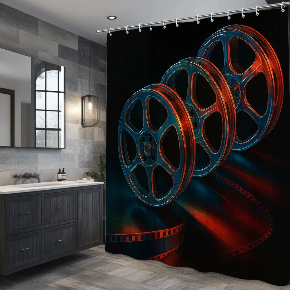 Film Reel Movie Theater Shower Curtain Machine Washable All Season Waterproof Privacy Protection Cinema Design Creative 12hooks