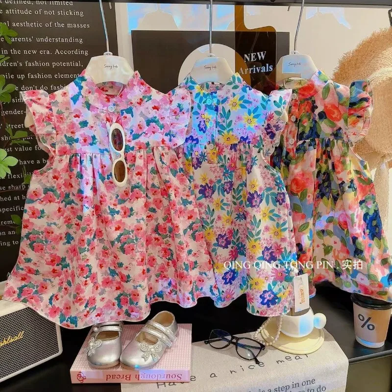 Mädchen Blumenkleid A-Linie Stilvolles Süßes Prinzessinnenkleid Kinder Tüllrock Sommer Midikleid