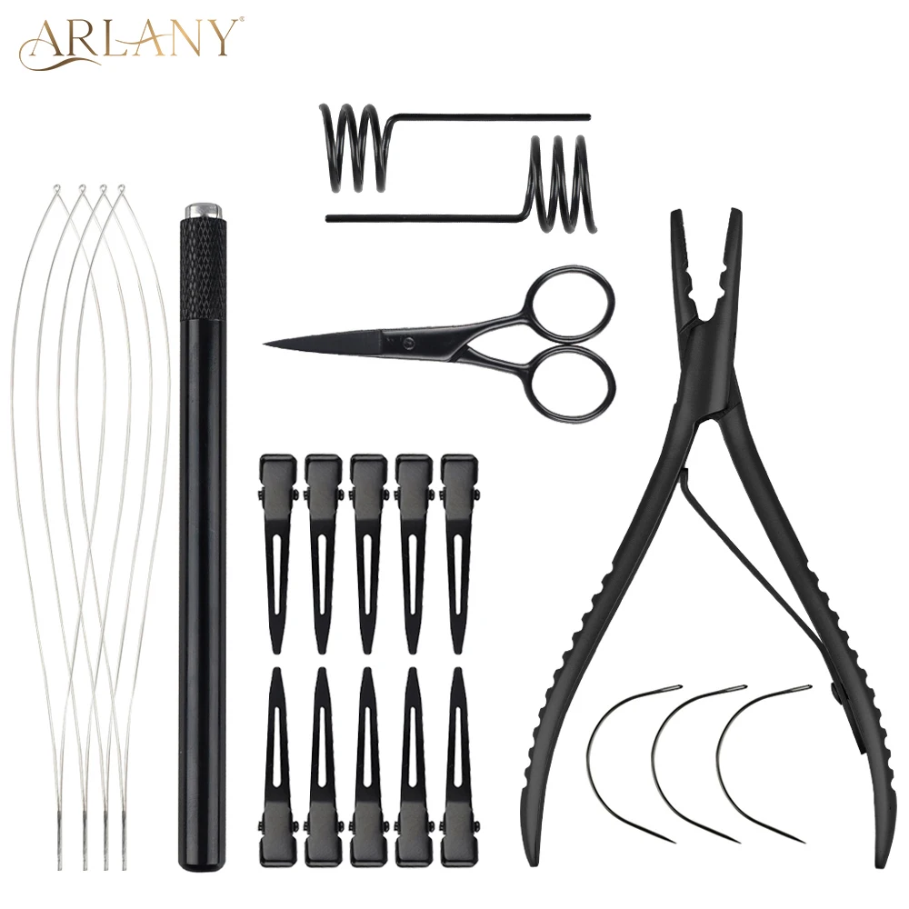 

ARLANY Micro Beads Opener Hair Extension Tools Application Plier Kit with C Type Needles and Pulling Loop Threader Tools