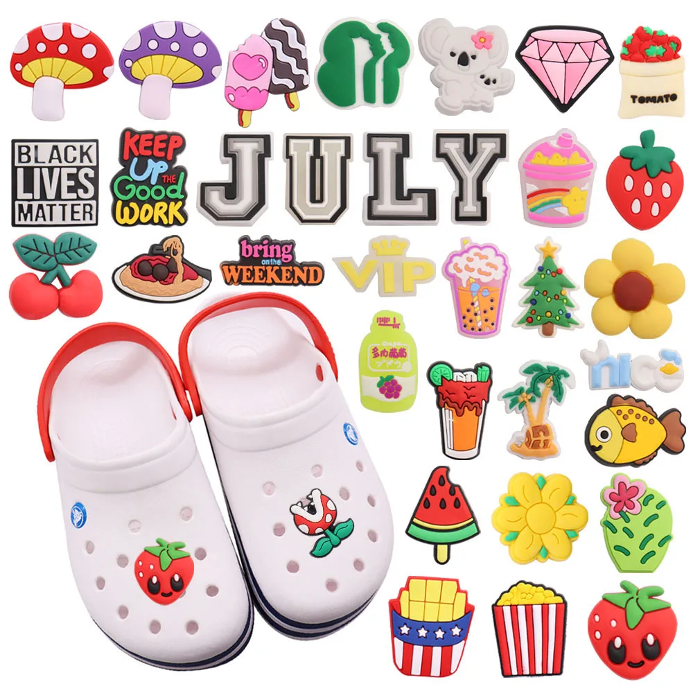 

1Pcs July Strawberry Soft Drinks Koala PVC Shoe Charms Kids Slippers Shoes Accessories Decoration DIYcute Holiday Gift