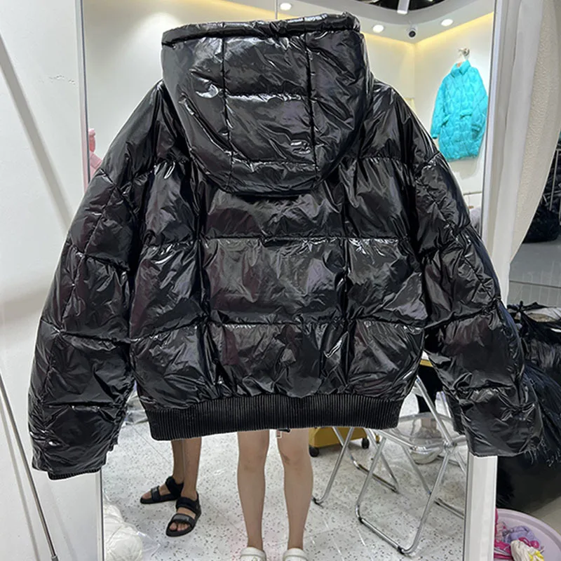 Fashion Women\'s Glossy Waterproof Oversized Fluffy Down Coat Female Winter Thicker Warm Hooded Down Jacket Down Parkas