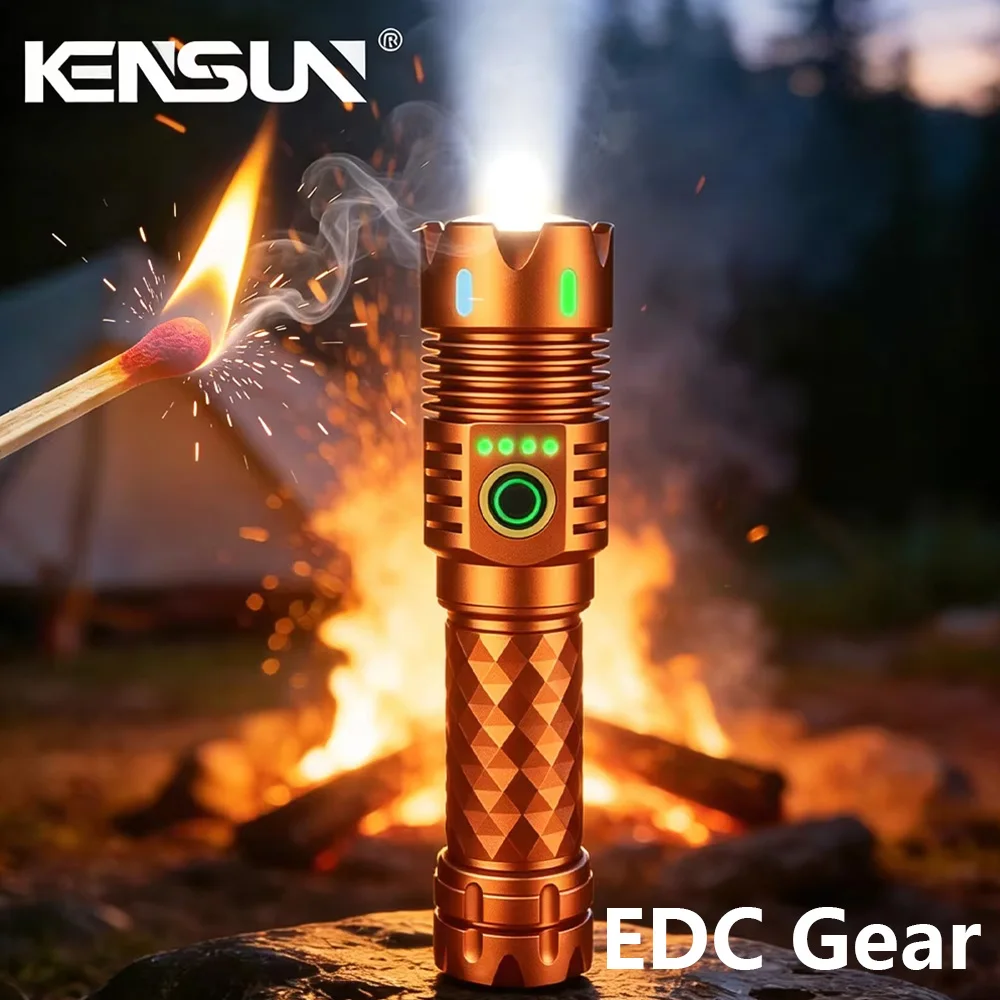 EDC Flashlight Lighter Rechargeable High Power 4 LED Tactical Torch Magnet USB Lens Fixed Beam Camping Hiking Outdoor Emergency