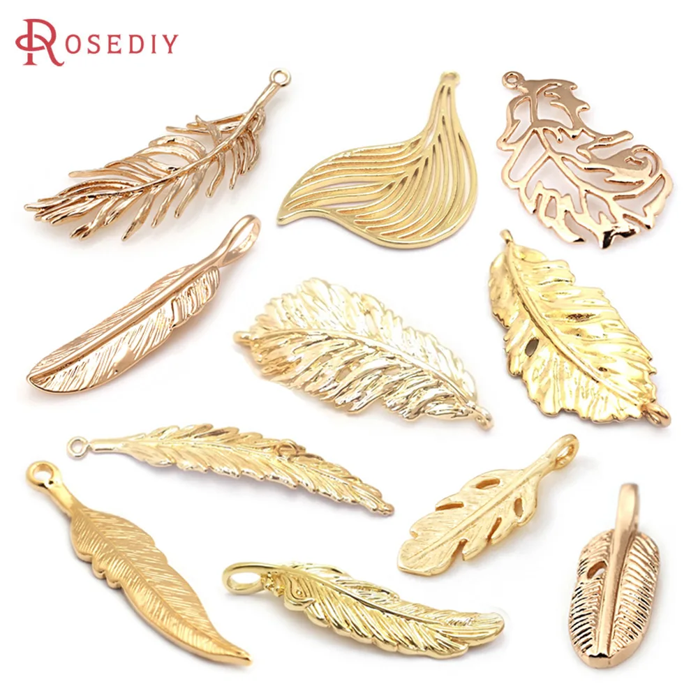 18K Gold Color Brass Feather Charms Pendants High Quality Diy Jewelry Making Supplies Necklace Earrings Accessories for Women