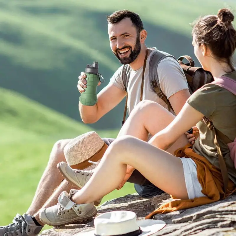 New 1Pcs Portable 500ml Large Capacity Kettle Grenade-Shaped Silicone Collapsible Water Cup For Sports Outdoor Hiking And Travel