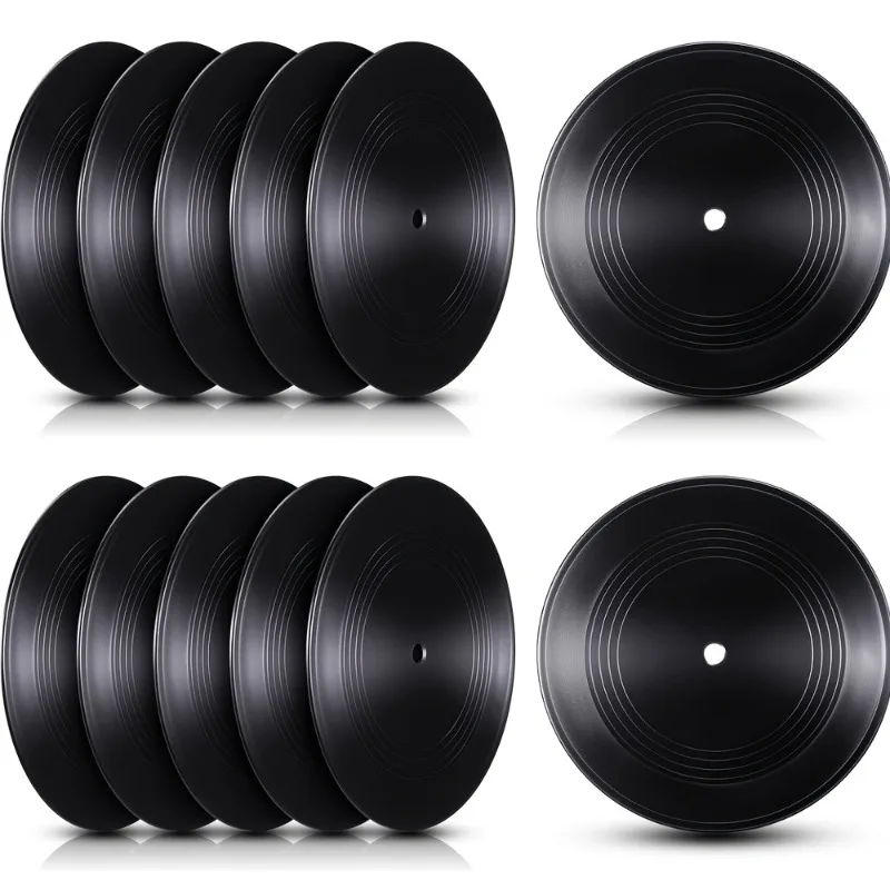 12pc Modern Black Plastic Vinyl Record 18cm Blank Fake Albums for DIY Wall Aesthetic Decor Reusable Home Office Vinyl Decoration
