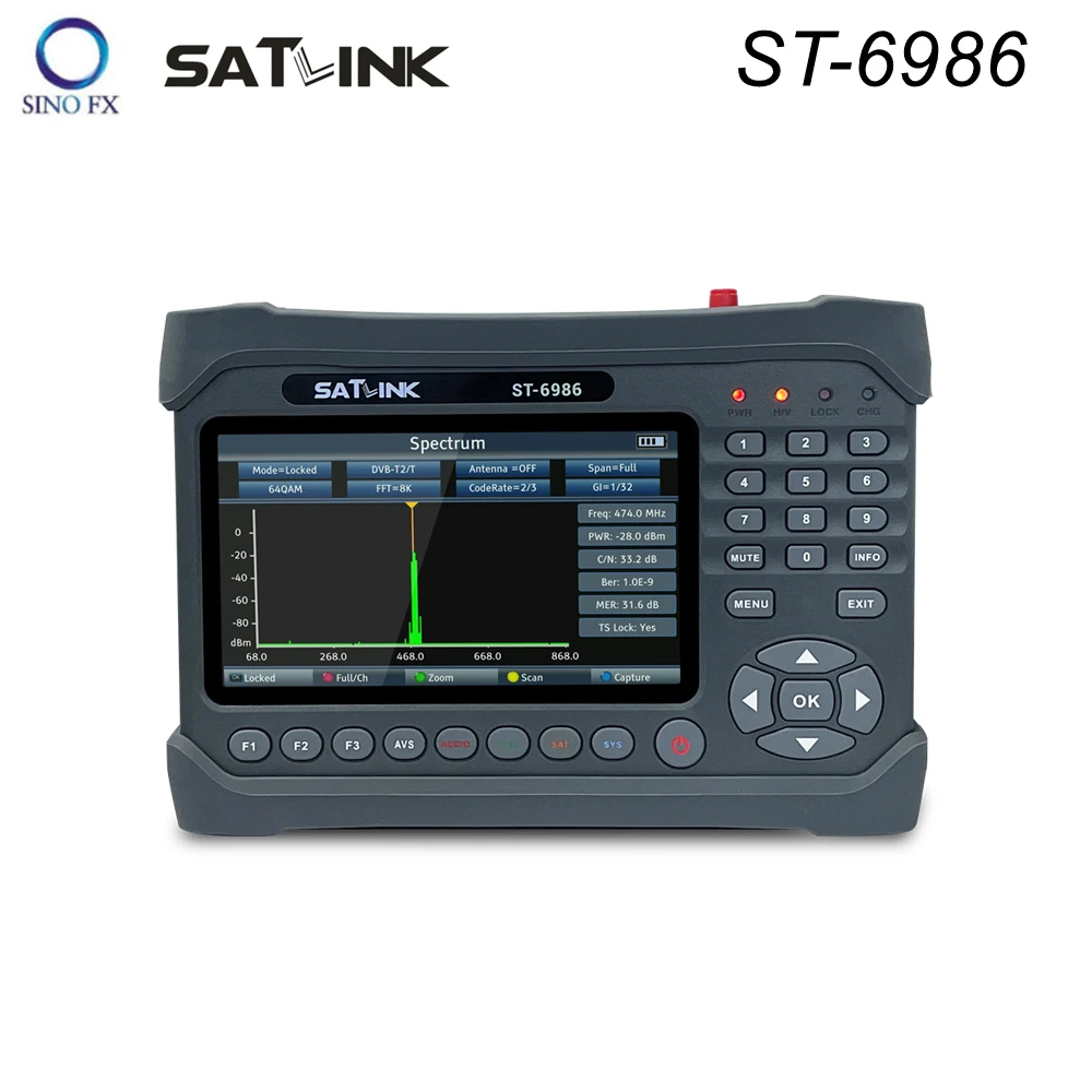 SATLINK ST-6986 DVB-S2/T2/Cable Combo Optical Power Detection Spectrum Analyzer Satellite Finder Meter MPEG4 H.265