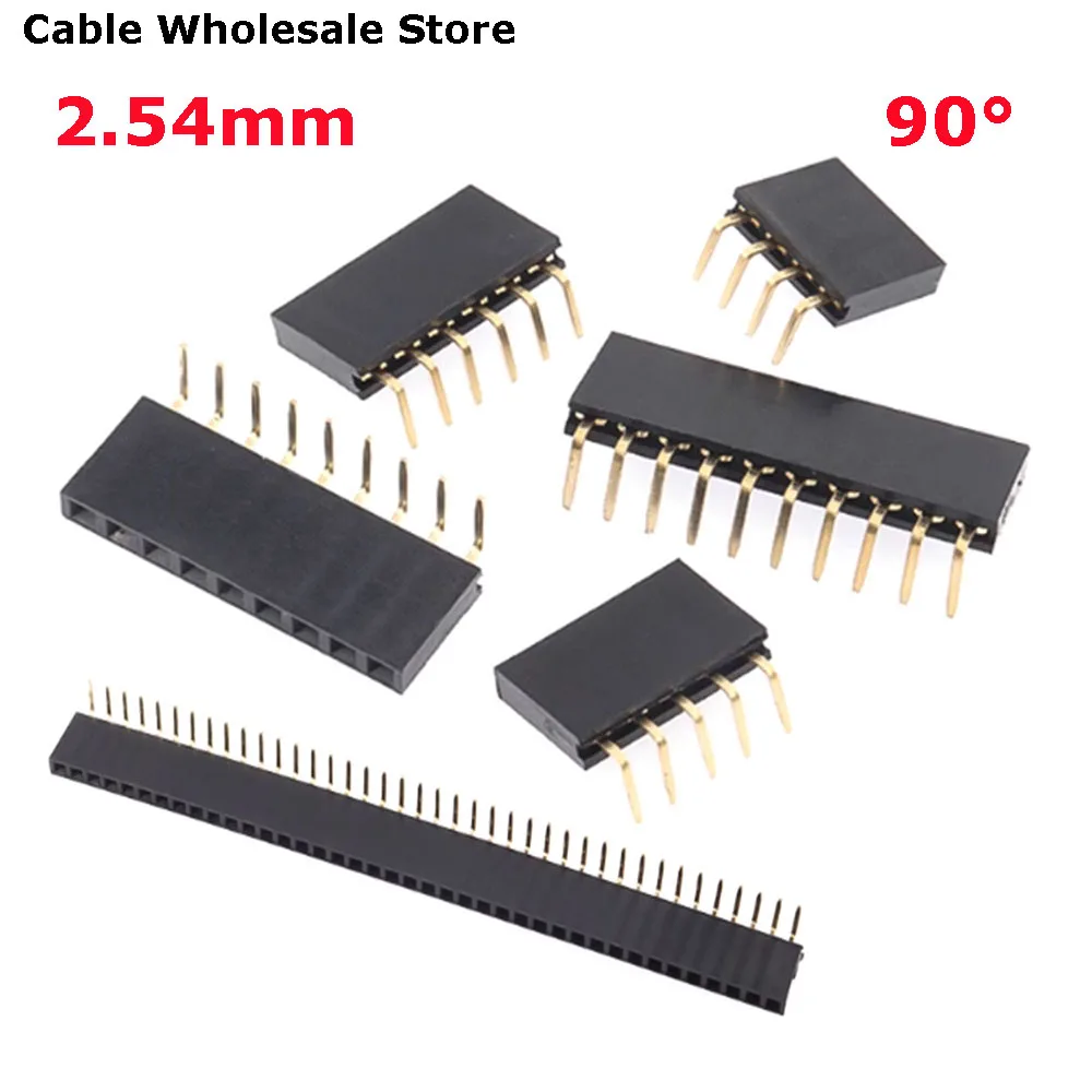 

5PCS 2.54mm Pitch Single Row Right Angle Female PCB socket Board Pin Header Connector 2/3/4/5/6/7/8/9/10/20/40 Pin For Arduino