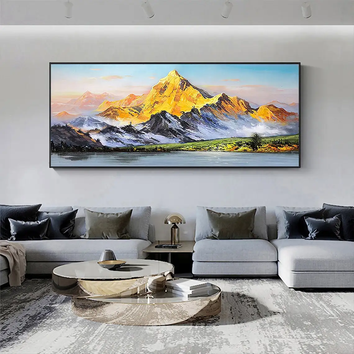 Original Landscape Hand painted Oil Painting Abstract Gold Painting Snow Mountain Custom Painting Living Room Wall Art Decor