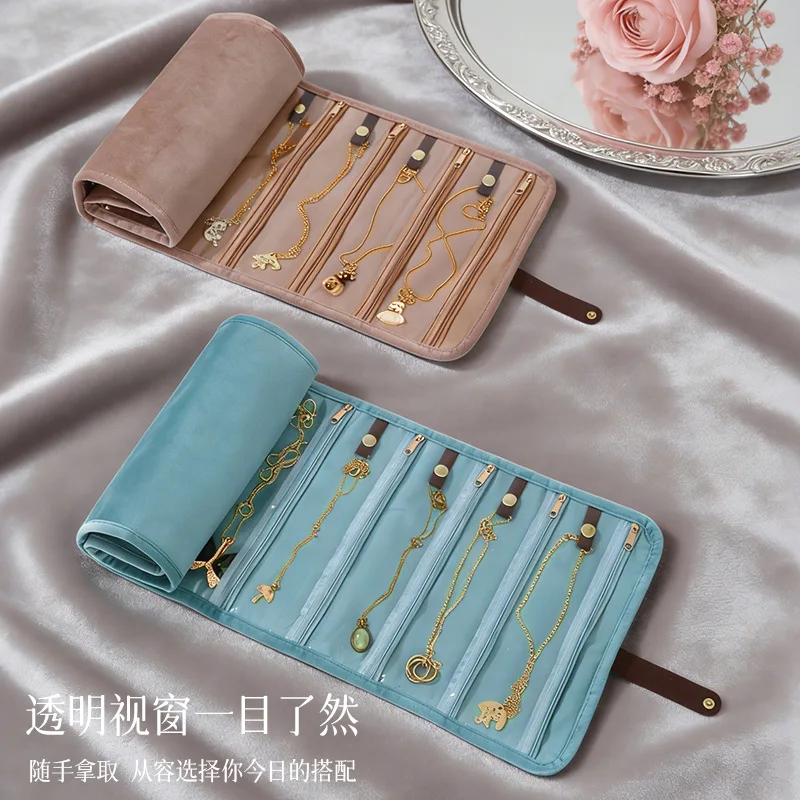 Velvet Travel Jewelry Organizer Roll Bag Portable Necklace Earring Ring Storage Pouch Multi Compartment Jewelry Case