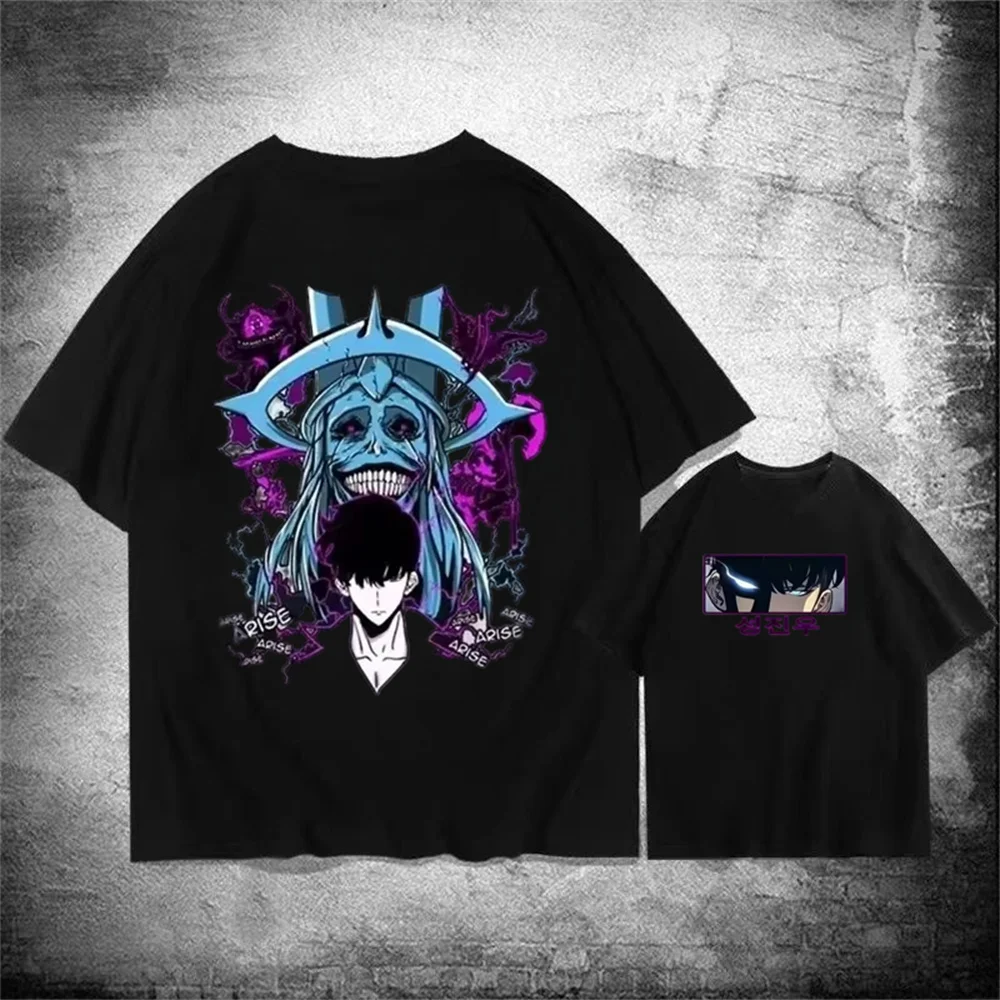 

Hot SoloT-shirt Women's Men's I Alone Upgrade Anime Flat T-Shirt High Quality Cotton Short Sleeve T-Shirt Streetwear Men's Top