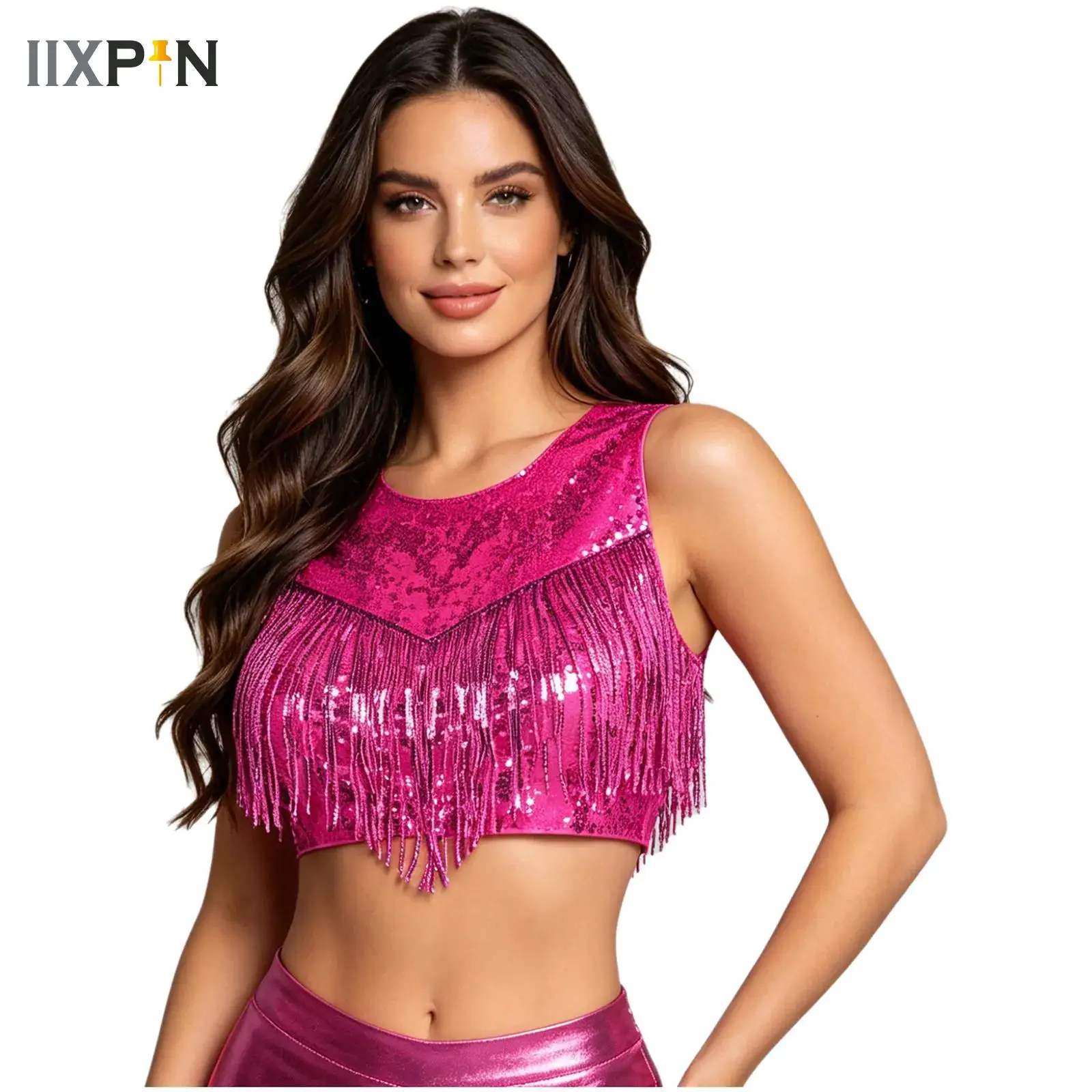 

Sexy Tassels Women's Crop Top Women Fashion Sleeveless Short T-shirt Top Summer Female Chic Street Tees Top Party Night Clubwear