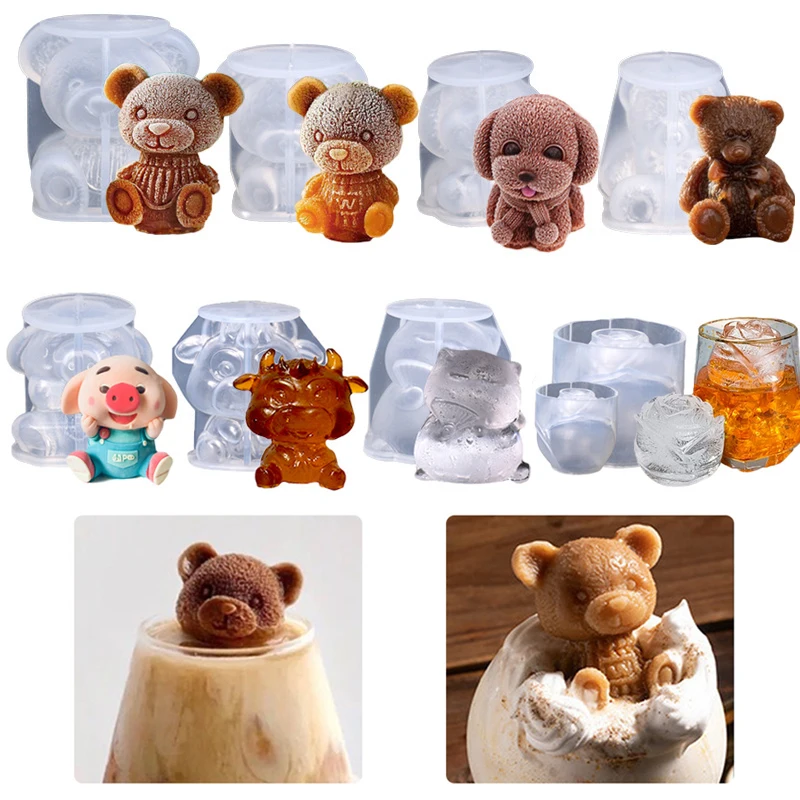 3D Bear Ice Cube Mold DIY Animal Bear Silicone Soap Candle Mould Ice Cube Trays Molds for Drink,Coffee,Kids Cake Decoration