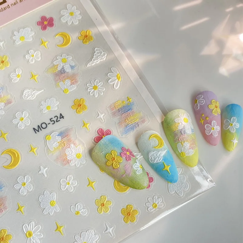 TSZS かわいいカラフルなかわいい猫ネイルステッカー自己粘着漫画猫夏の花自己粘着ネイルアートデカール