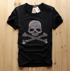 S-6XL Rhinestones Fashion  Anime Men   Skulls T-shirt cotton  Streetwear   Hip Pop design drop shipping