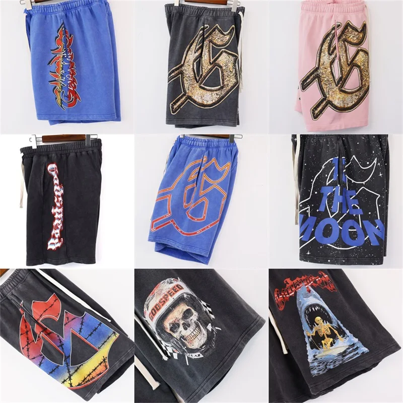 

Godspeed Summer New Casual orts Waed Vintage Print Trendy Brand Men's And Women's Belted Waist Five-Quarter Pants