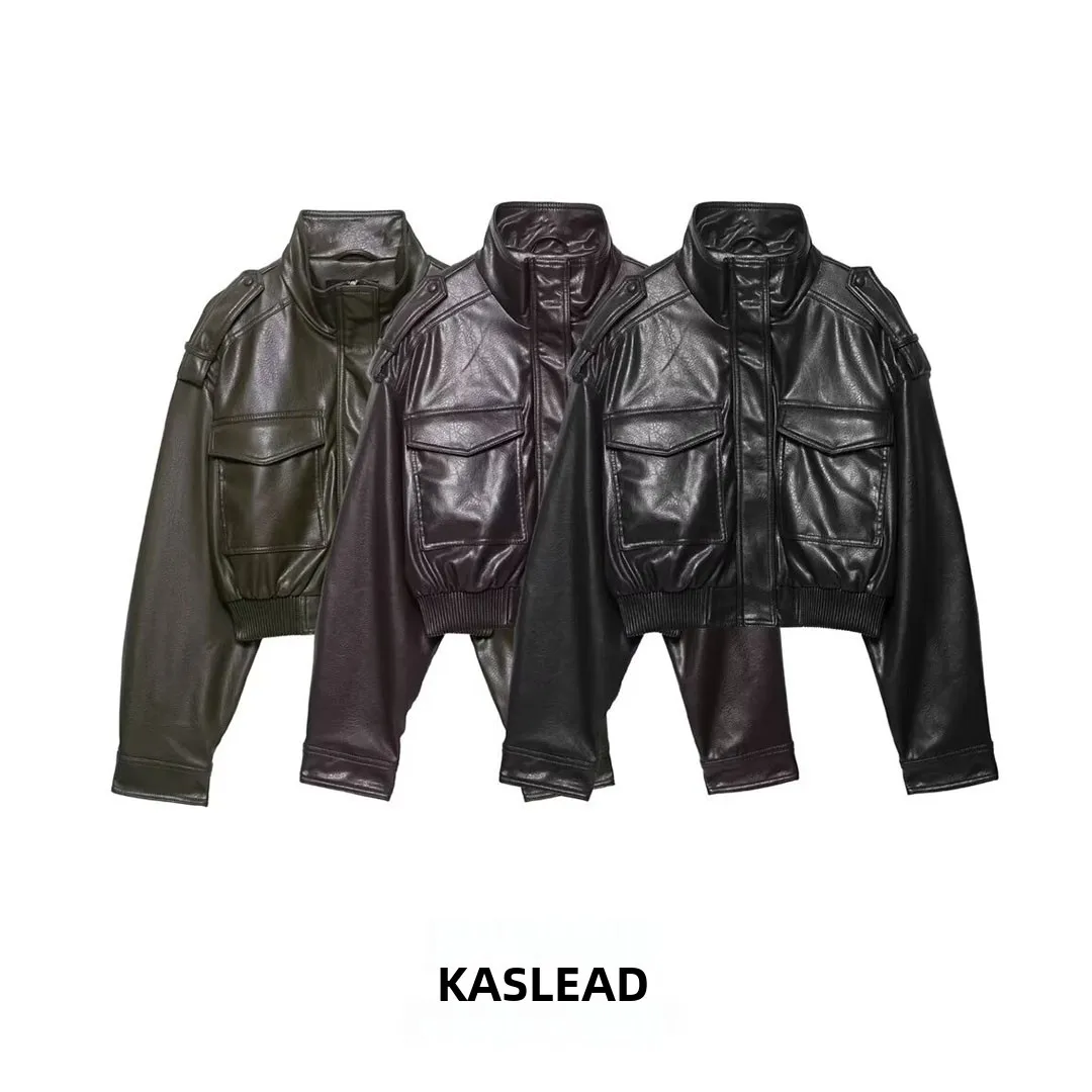 เสื้อโค้ทหนังแฟชั่นผู้หญิงทรงหลวมสไตล์สตรีท แบรนด์ KASLEAD รุ่นใหม่ พร้อมซิป แขนยาว สำหรับสุภาพสตรี