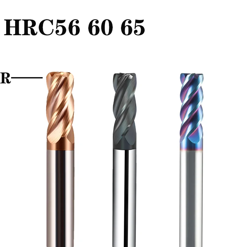 

HRC55 HRC60 HRC65 1mm 4mm 6mm-20mmAlloy Coated Tungsten Steel Cutter Tool Round Corner Milling Cutter 4 Flutes CNC Milling tools