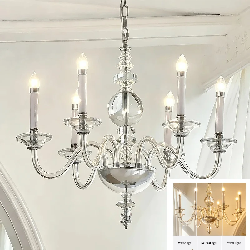 Clear Crystal Candle Chandelier French Glass E14 Pendant Light Art Decor Indoor Lighting Hang Lamp Led Luminarias