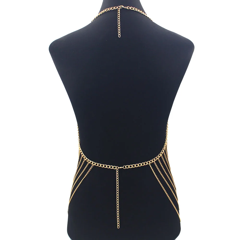 Sexy Metal Body Chain Dress For Women Fashion Bling Nightclub Backless Adjustable Body Chains Bra Festival Clothing Jewelry