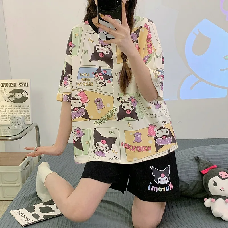 

New Kulomie pajamas summer crew neck short-sleeved shorts casual two-piece set cute cartoon Sanrio Kulomie women's loungewear