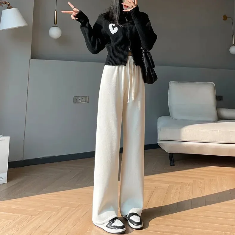 

Winter Thicken Warm Corduroy Women Wide Leg Pants Korean High Waist Solid All Match Straight Pants Y2K Fashion Streetwear