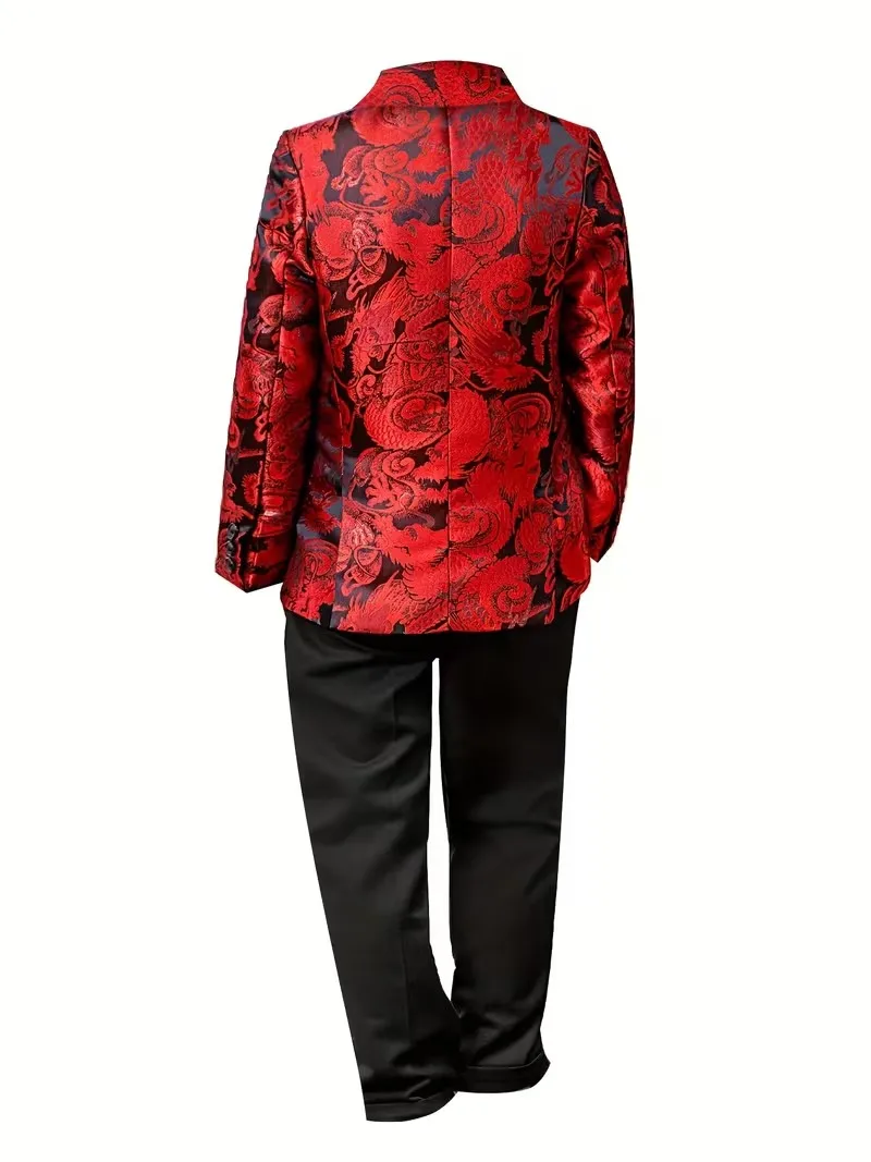 Flower Boys Spring Shiny Dragon Jacket Pants Tie Piano Suit Kids Host Performance Wedding Dress Children Photography Costume