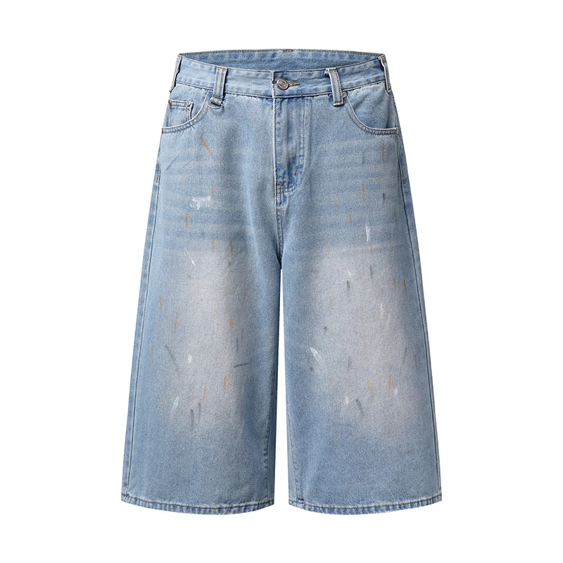 

2026 Summer Brand American Retro Painted Graffiti Men's and Women's Straight Loose denim jeans calf length pants capri pants