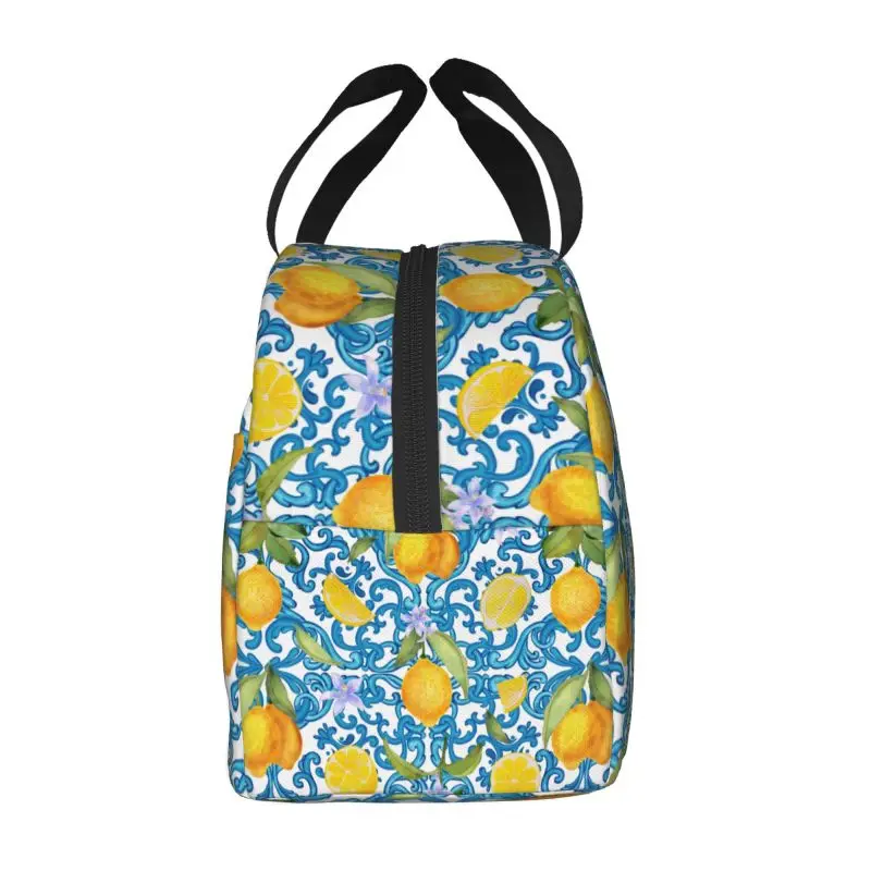 Summer Fruit Lemons Mediterranean Tiles Lunch Box Thermal Cooler Food Insulated Lunch Bag School Reusable Picnic Tote Bags