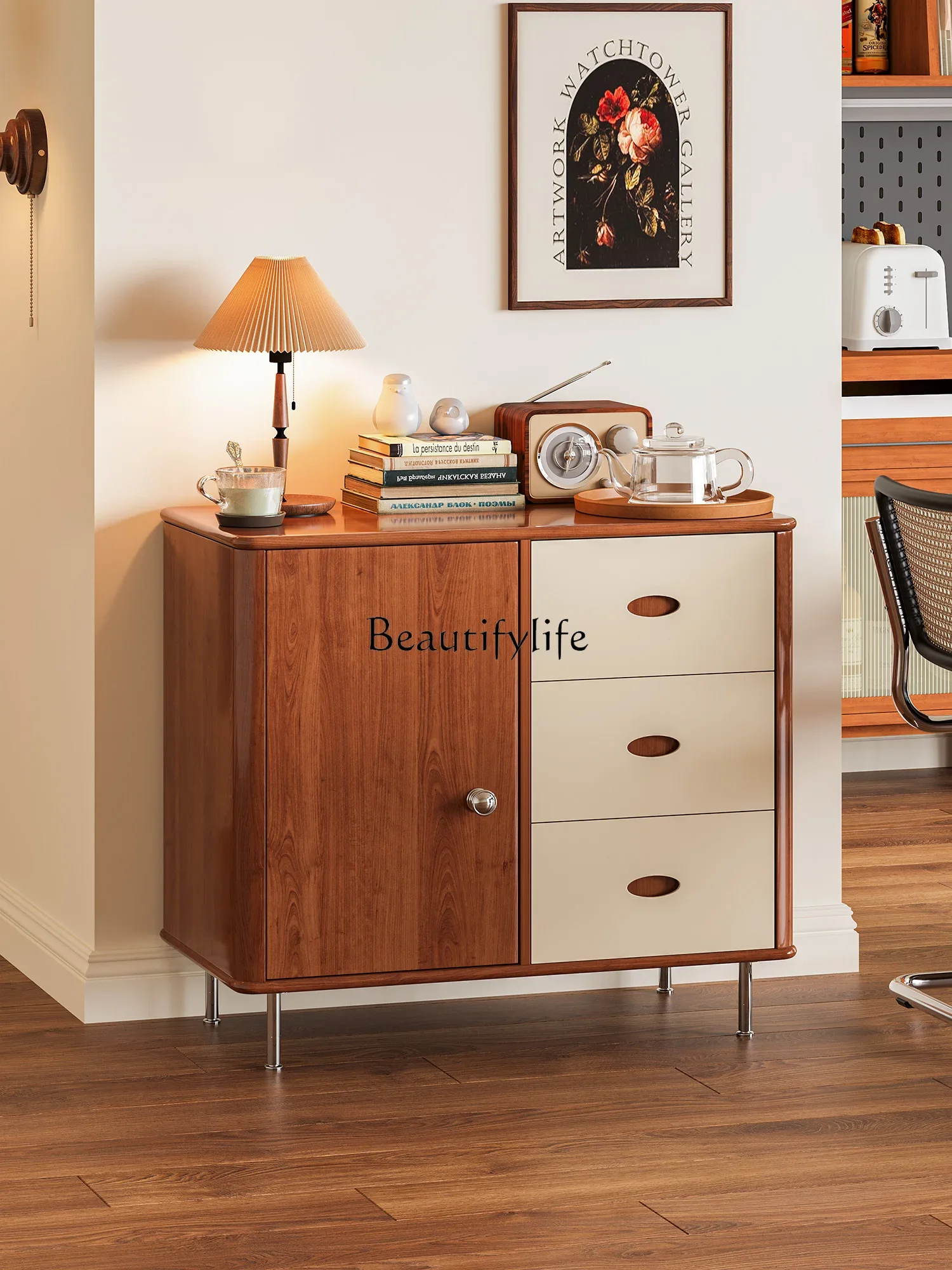 

FG44Simple American-Style Solid Wood Living Room Sideboard Cabinet Room Tailstock Wall Locker Multi-Drawer