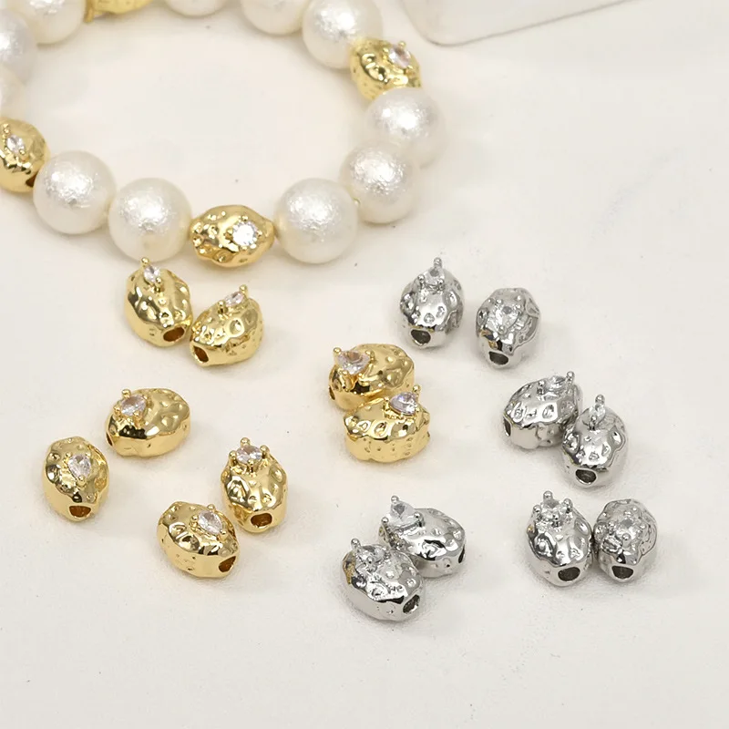 14k Gold-plated Color-retaining Zircon Irregular Lava Bead-separated Loose Beads DIY Handmade Beaded Accessories Material