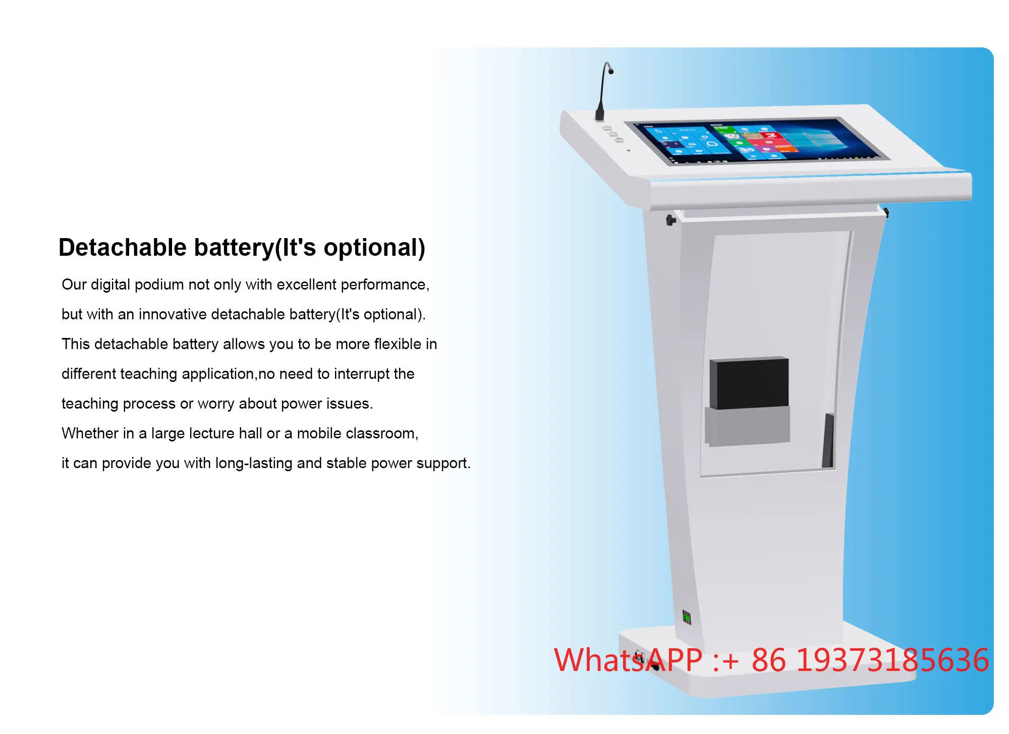 Multimedia Podium Lectern with 21.5 Inch Front Screen and Wireless Microphone for Conference and Church