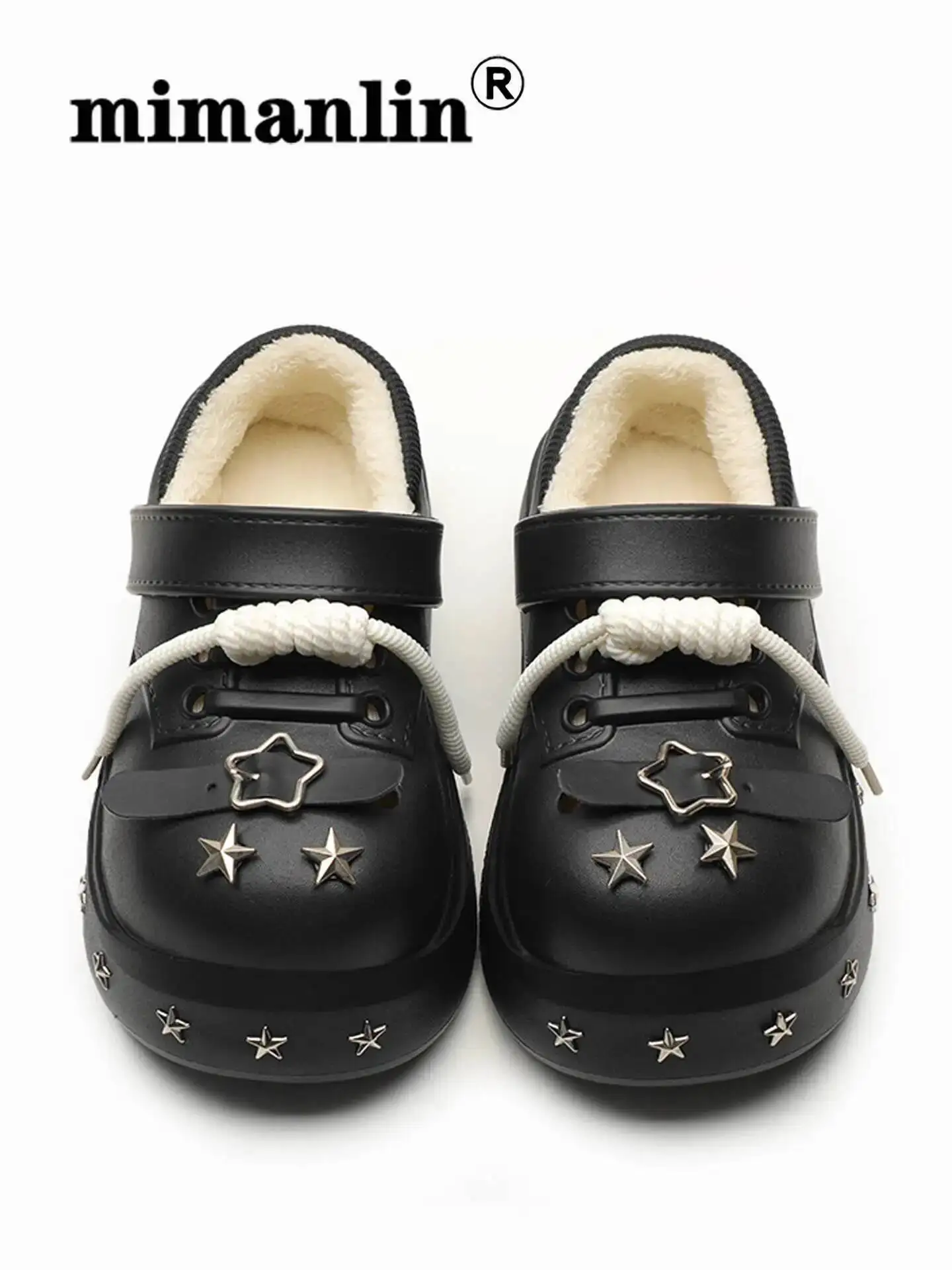 

2025 New Winter Couple Cotton Home Shoes Fleece Lined Thick Soled Women Punk Design Waterproof Anti Slip Outdoor Man Slippers