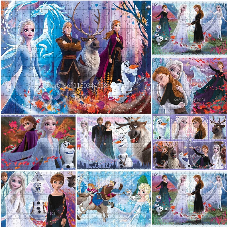 Puzzle de la reine des neiges pour filles, jouets éducatifs de princesse, de dessin animé, Elsa et Anna, faits à la main, loisirs pour enfants, 35/300/500/1000 pièces