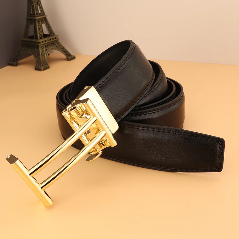 Wysokiej jakości designerskie paski z automatyczną klamrą mężczyźni prawdziwej skóry luksusowe 3.5cm szerokości modny gorset formalny ceinture homme Z227