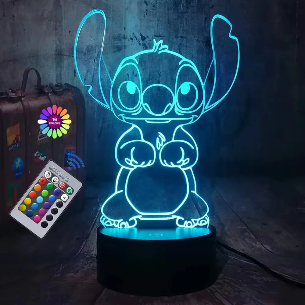 Hot 3D Illusion Stitch Night Light with Remote Control and Smart Touch Room Decor Lamp Birthday Valentine\'s Day Christmas Gifts