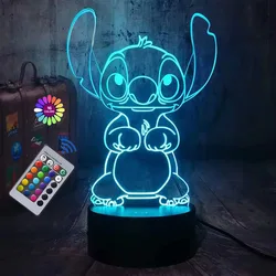 Hot 3D Illusion Stitch Night Light with Remote Control and Smart Touch Room Decor Lamp Birthday Valentine's Day Christmas Gifts