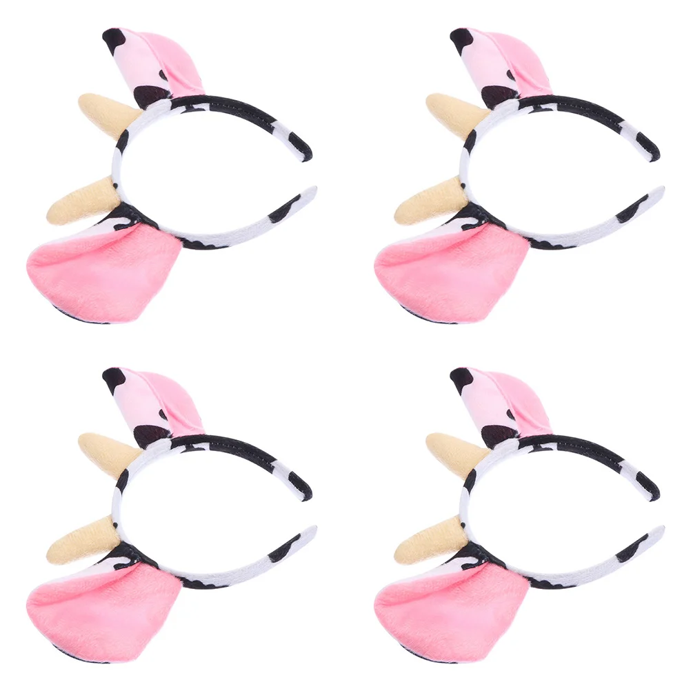 4 Pcs Animal Headband Costume Cartoon Cow Hair Hoop for Kids Prom Cute Accessory Adorable Decor Headbands Ears Cloth