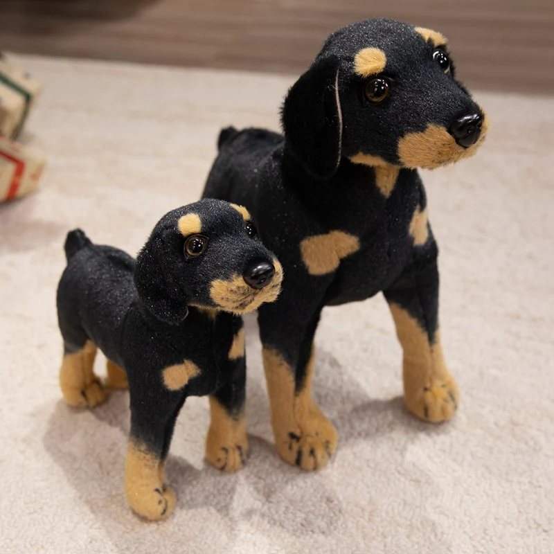 Simulated Black Power Dog Soft Plush Toys Cute Stuffed Animal Puppy Photo Props  Companion Dolls Birthday Gifts For Kids