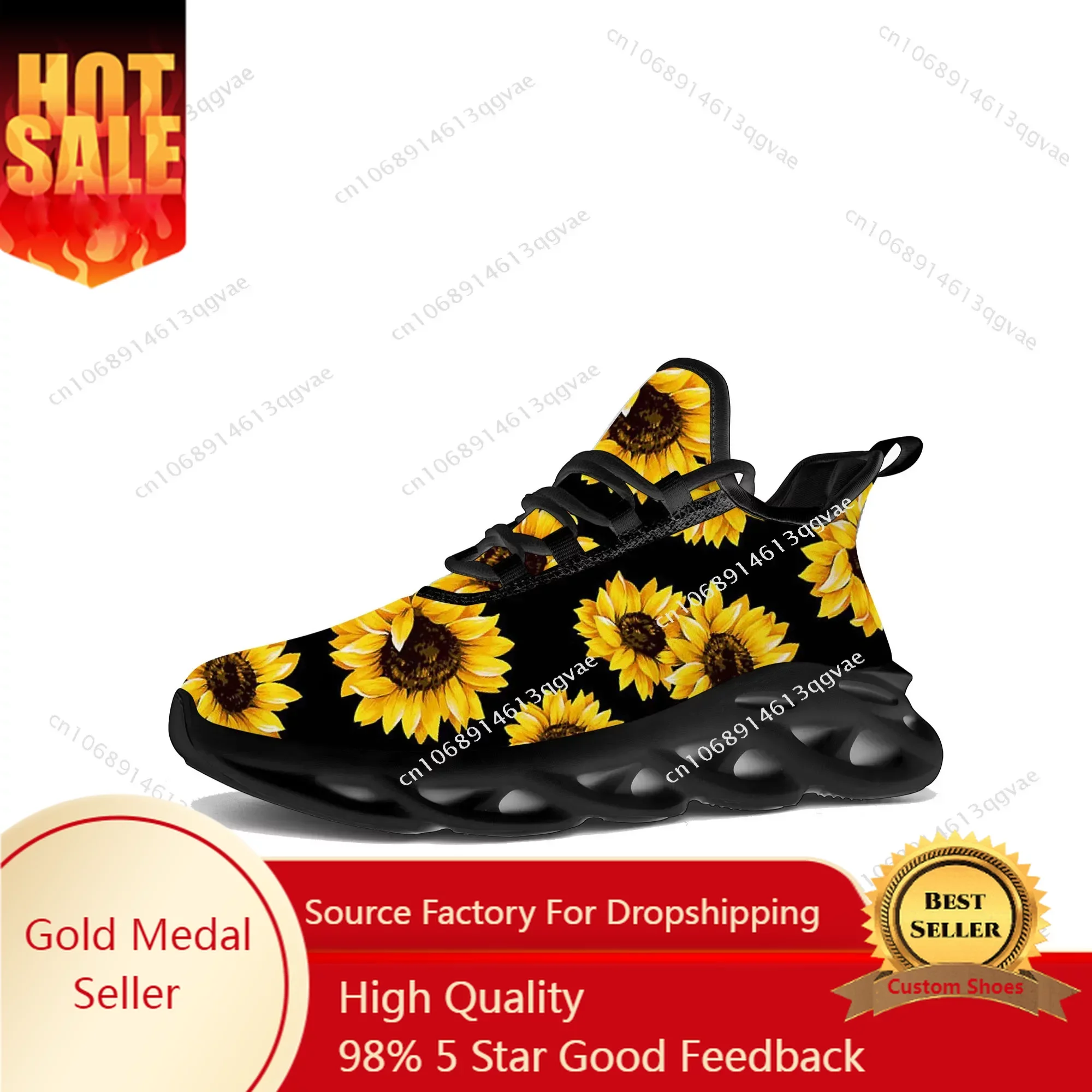 Sunflower Yellow Flower Flats Sneakers Mens Womens Sports Running High Quality Sneaker Lace Up Mesh Footwear Tailor-made Shoe