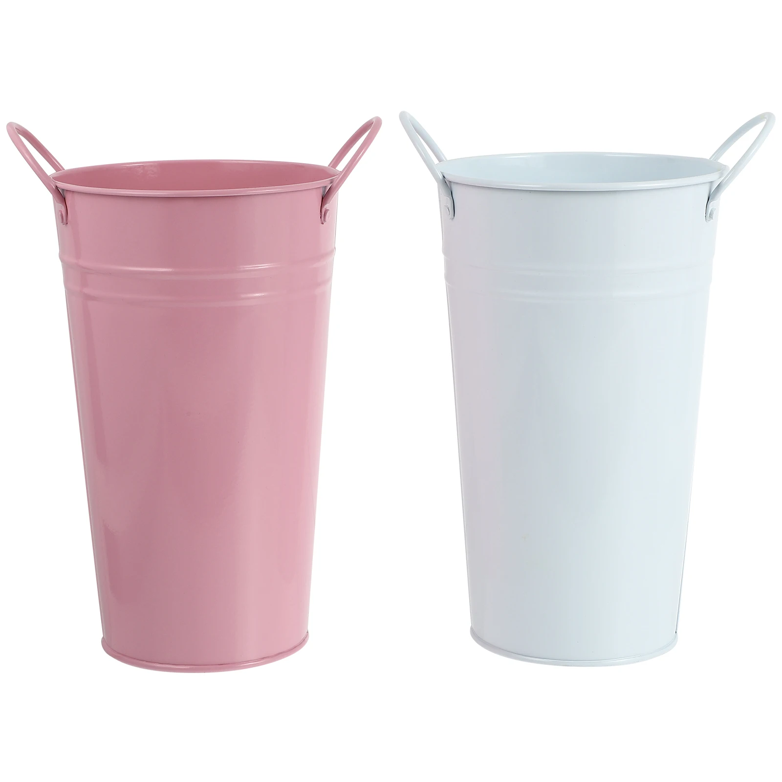 

2 Pcs Double-eared Flower Bucket Random Decor Tray Urn Iron Sheet Beautiful Arrangement Decoration