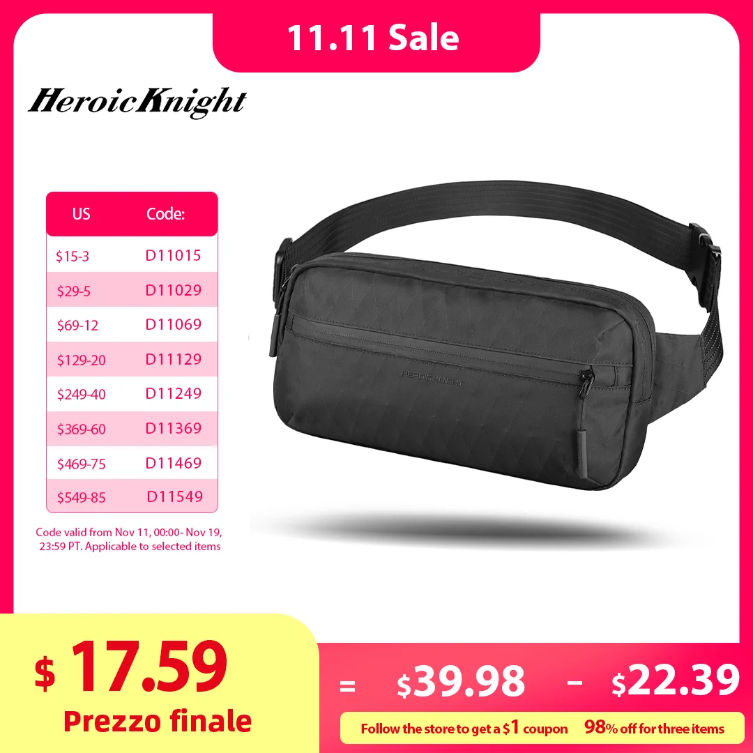 

Heroic Knight Day Sling X-Pac Fabric Waterproof Unisex Travel Crossbody Bag Large Capacity Chest Shoulder Bag Durable Waist Bag