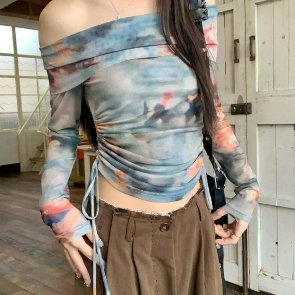 

Perfect For Vacation Casual One Shoulder Spring Summer Fashion Long Sleeve Fashion Top Fashionable Clubwear Style