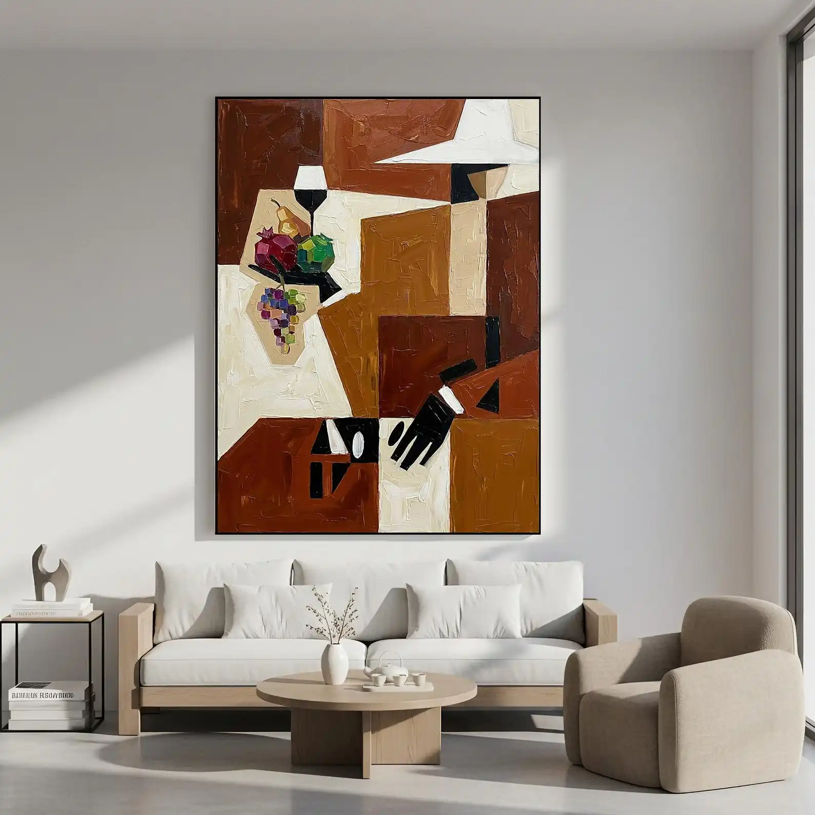 Mhemyo Original Hand Painted Cubist Oil Painting Abstract Geometric Textured Canvas Mid Century Modern Wall Art For Living Decor