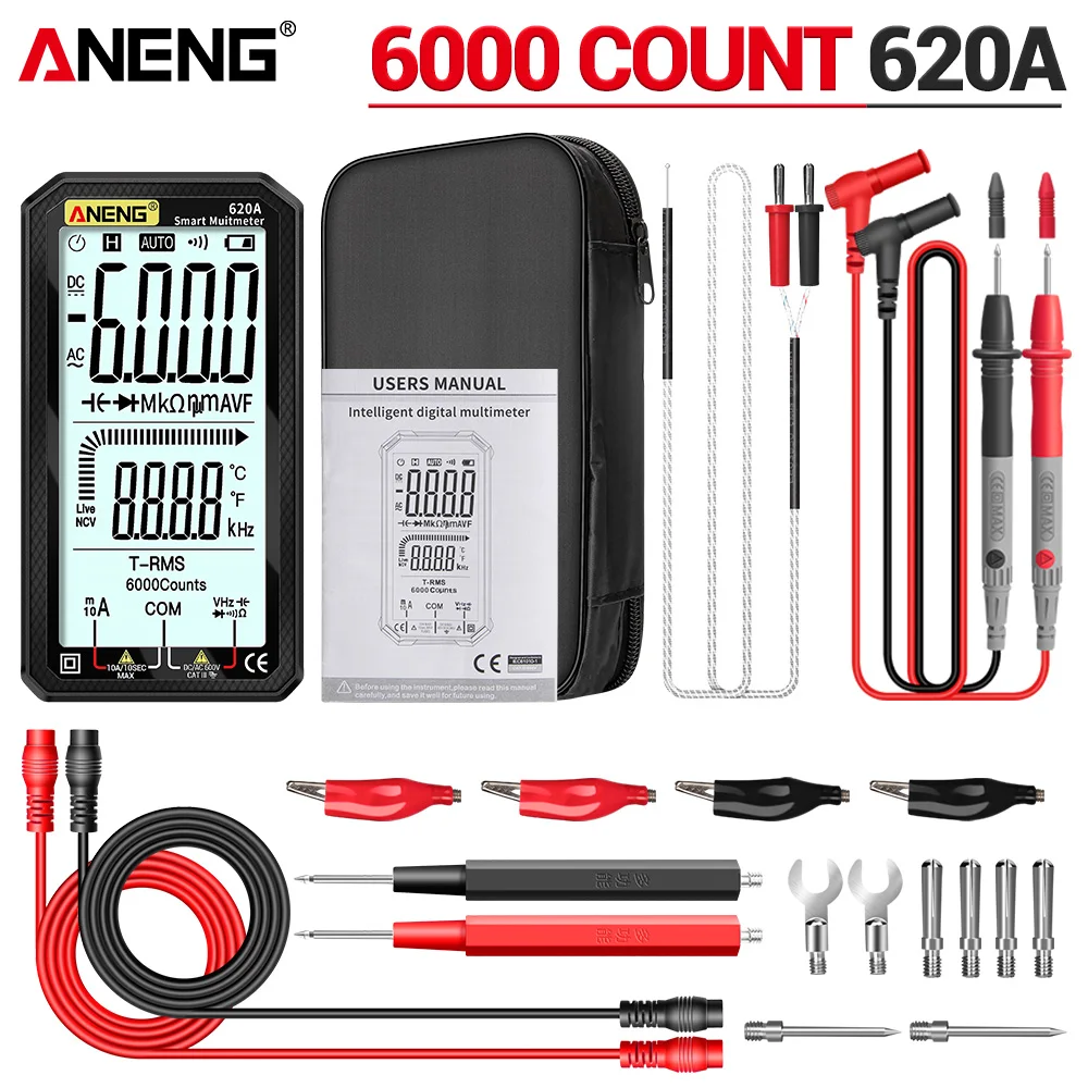 

ANENG 620A цифровой мультиметр 6000 отсчетов переменного/постоянного тока, сопротивление напряжению и току, конденсатор Гц, автоматический Multimetro NCV, инструменты для индукционных испытаний