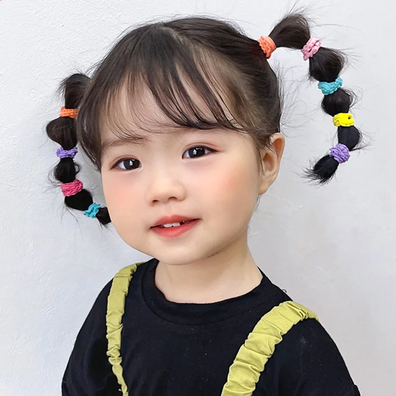 ncmama 50/100Pcs Girls Fashion Colorful Pleated Hair Bands For Girl Child Ponytail Holder Hair Tie Rubber Bands Kids Accessories