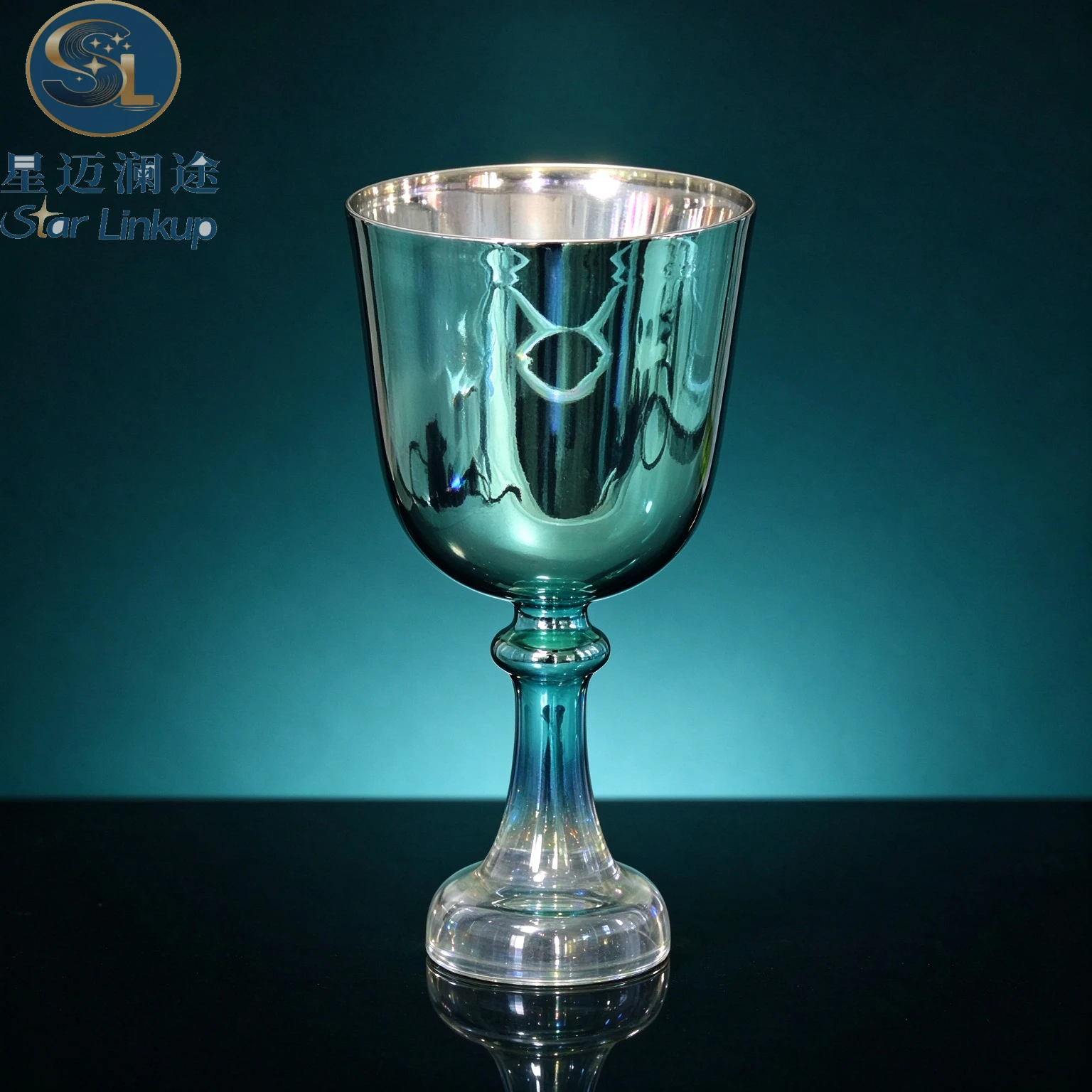 Star Linkup Raphael Green Mirror Gradient Chalice Singing Bowl Handheld StemmedQuartz Instrument for Throat Chakra Sound Therapy