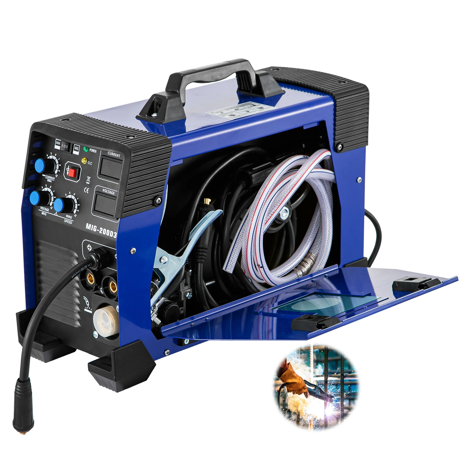 Flux Cored Wire MIG-200,200 Amp MIG/TIG/Stick Arc 3-in-1 Combo Inverter Welder 220V With Multi-Function Panel