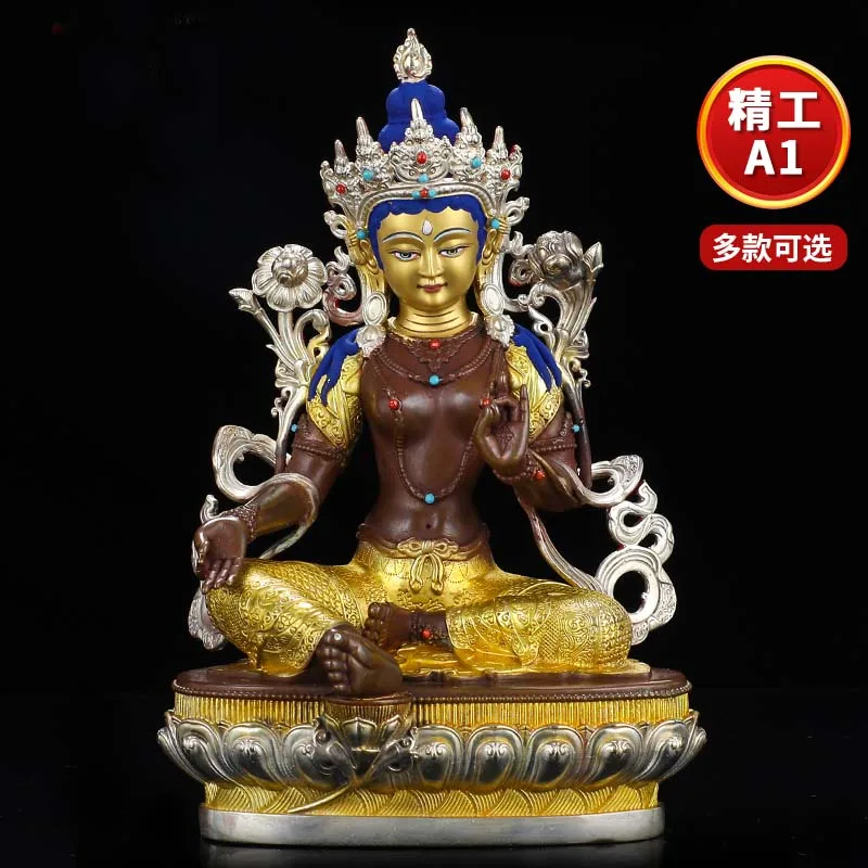 High grade Buddha statue Asia Nepal HOME temple bless safe healty good luck Gilding Green Tara Guan yin