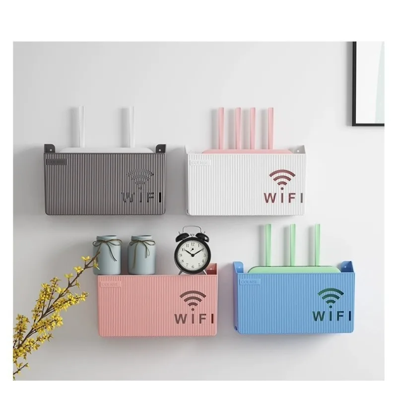 Wall Mount Router Organizer Box- Mesh Ventilation Design for WiFi Modem/Cable Management, Hidden Storage with Bottom Cable Holes
