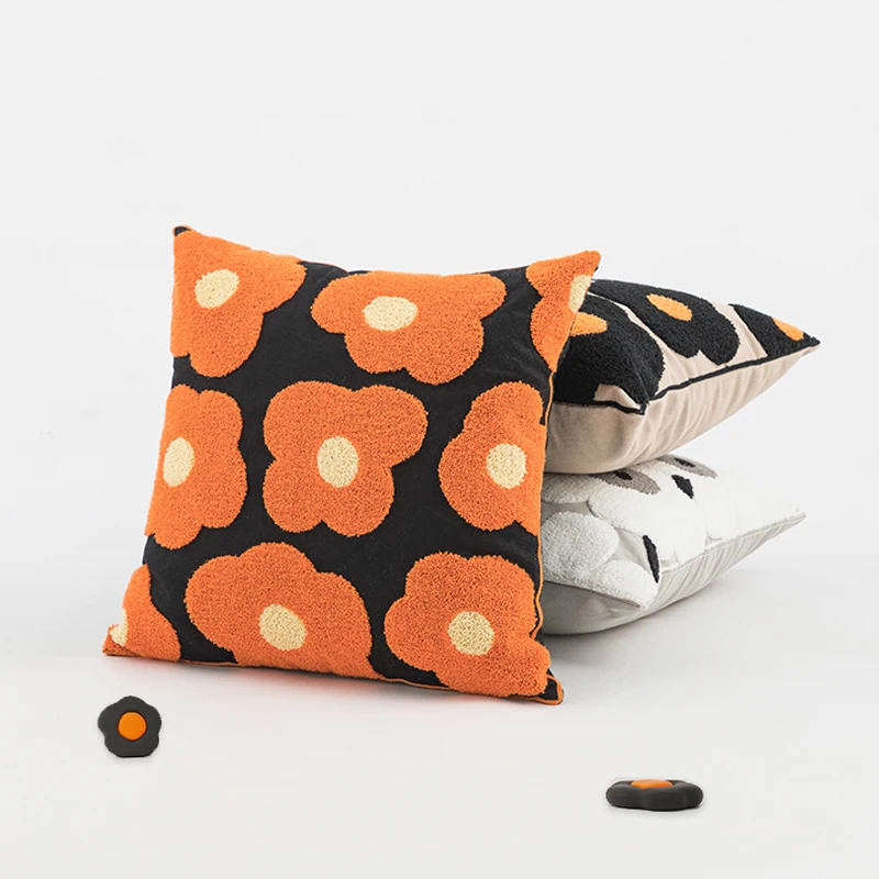 Poppy Floral Cushion Cover Embroidery Blue Orange  Pillow Cover 45x45cm Home decoration for Living Room Bed Room Sofa Bed Chair